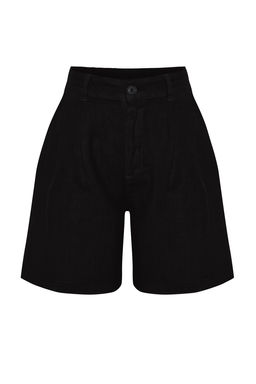 Siyah %100 Keten Pileli Yuksek Bel Sort TWOSS24SR00093