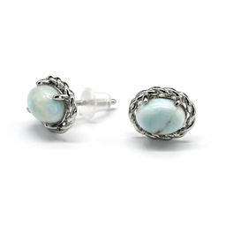 Пусеты с ангелитом овал 7*10мм, 1,1г