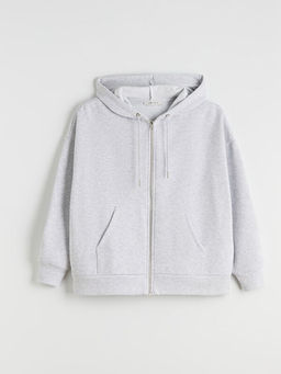 Oversize Kad?n Kal?n Fermuarl? Sweatshirt