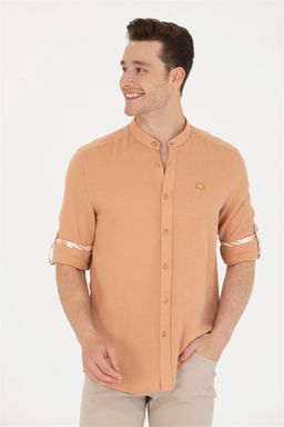 Мужская рубашка светло-коричневого цвета с длинным рукавом Неожиданная скидка в корзине