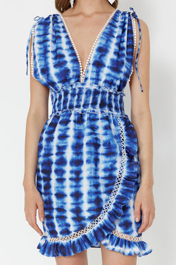 Soyut Desenli Mini Dokuma F?rf?rl? Plaj Elbisesi TBESS24EL00126 - Trendyolmilla фото 4