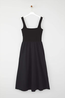 Trendyolmilla Siyah Ustu Esnek Viskon Alt K?sm? Genis Terrycotton Kontrast Dokuma Elbise TWOSS25EL00840  фото 6