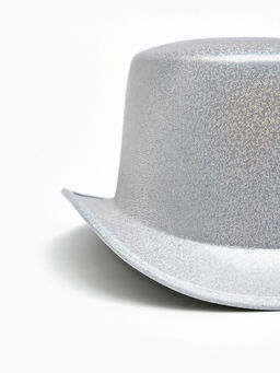 Карнавальная шляпа "Цилиндр" серебрянная с блёстками р-р 56-58