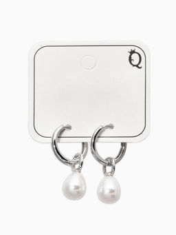 Серьги жемчуг "Бусина на ножке", цвет белый в серебре