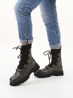 01-XKL21-195R DK. GREEN Ботинки демисезонные женские (натуральная кожа, байка)