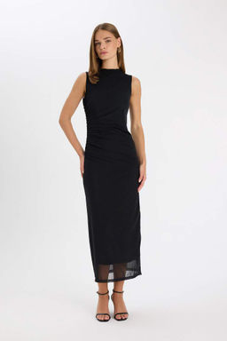 Облегающее платье миди без рукавов из тюля с полуводолазкой и полуводолазкой - Defacto фото 2