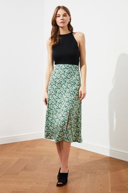 TRENDYOLMILLA Siyah Y?rtmac Detayl? Cicek Desenli Viskon Kumasl? Midi Dokuma Etek TWOSS20ET0230 фото 11