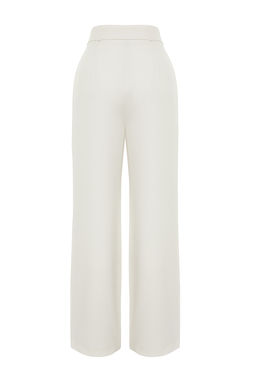 Ekru Yuksek Bel Wide Leg/Genis Paca Pilili Dokuma Kumas Pantolon TWOAW21PL0076