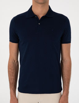 Lacivert Slim Fit Desenli Polo Yaka T-shirt