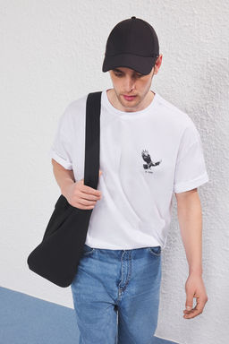 TRENDYOL MAN Beyaz-Siyah Oversize/Genis Kesim 2li Paket Kartal Bask?-Duz %100 Pamuk T-Shirt TMNSS25TS00214 - Trendyolmilla фото 2