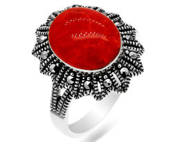 Кольцо из серебра коралл, марказит, SL-AGA64