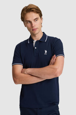 Erkek Lacivert Slim Fit Polo Yaka Basic Ti__rt