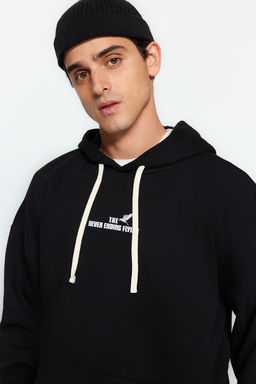 TRENDYOL MAN Bordo Oversize/Genis Kesim Kapusonlu Bask?l? Ici Polar Pamuklu Sweatshirt TMNAW24SW00136 - Trendyolmilla фото 16