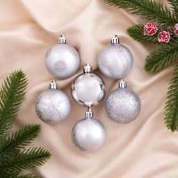 Ёлочные игрушки Серебристые узоры, шары новогодние, d=5 см, набор 34 шт., серебро
