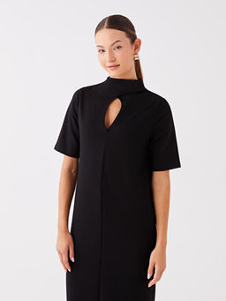 Dik Yaka D?z K?sa Kollu Elbise