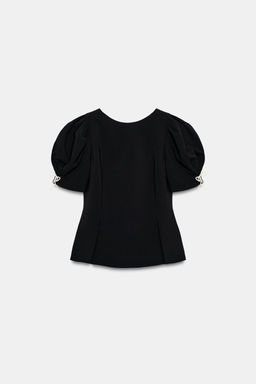 CUERPO MANGA ABULLONADA PERLAS LAZOS / Negro - Zara фото 6