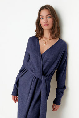 TRENDYOLMILLA Camel Yumusak Dokulu Midi Triko Kruvaze Yaka Baglama Detayl? Elbise TWOAW21EL0260  фото 25