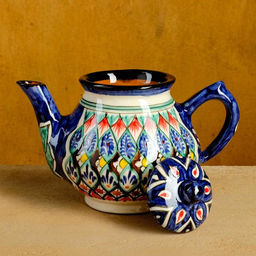 Набор чайный Риштанская керамика, 4 предмета: чайник 700 мл, 2 пиалы d=9.5 см, тарелка d=17 см, синий