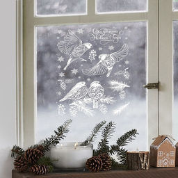 Наклейки на окна многоразовые «С Новым годом», снегири, 33 х 50 см