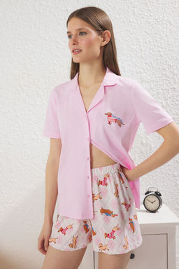 Trendyolmilla Kad?n Family/Aile Pembe %100 Pamuklu Kopekli Sortlu Orme Pijama Tak?m? THMSS25PT00335  фото 4