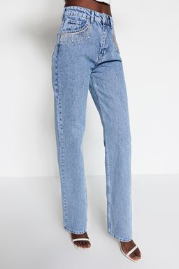 Mavi Tasl? Aksesuar Detayl? Yuksek Bel Wide Leg Jeans TWOSS23JE00204 - Trendyolmilla фото 5