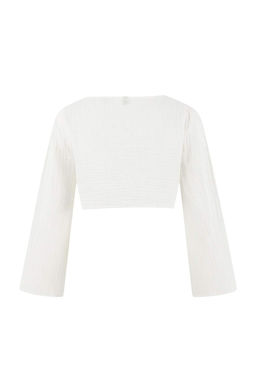 Ekru Dokuma Baglama Detayl? Crop Muslin 100% Pamuk Plaj Gomlek TBESS26GO00001 - Trendyolmilla фото 6