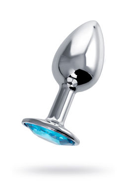 Анальная втулка Штучки-дрючки, металл, серебряная, с голубым кристаллом, 7 см, 2,8 см, 50 г