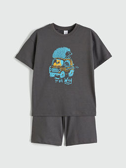 Bask?l? Erkek ?ocuk ?ortlu Pijama Tak?m?