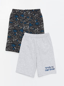 Beli Lastikli Bask?l? Erkek ?ocuk Pijama ?ort 2li