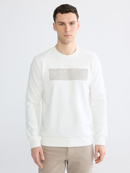 Bisiklet Yaka Bask?l? Erkek Sweatshirt