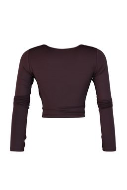 Koyu Kahverengi Crop Pencere/Cut Out ve Bas Parmak Delik Detayl? Orme Spor Ust/Bluz TWOAW21BZ0156