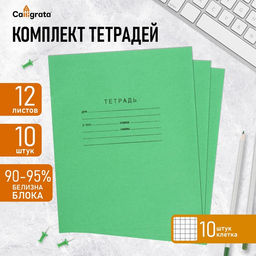 Набор тетрадей 12 листов в клетку Зелёная обложка, белые листы