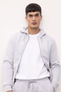 Regular Fit Kapusonlu Ici Yumusak Tuylu Cepli Basic Duz Fermuarl? Sweatshirt
