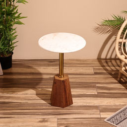 Столик кофейный, 40×40×59 см, мрамор, алюминий, дерево