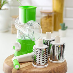 Овощерезка барабанная механическая Доляна Mandoline Slicer, 3 насадки, зелёная