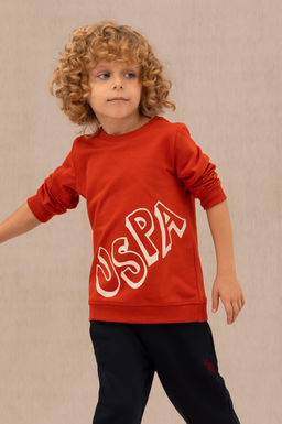 _ocuk Kiremit Basic Bisiklet Yaka Sweatshirt