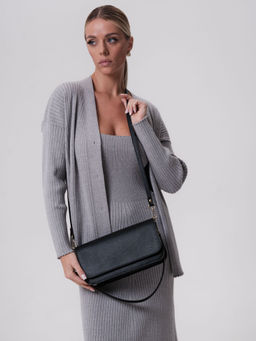 Сумка кожаная багет Deboro 30138 черный