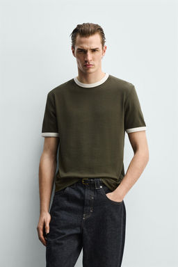 CAMISETA RIB CONTRASTE B?SICA / Verde - Zara фото 2