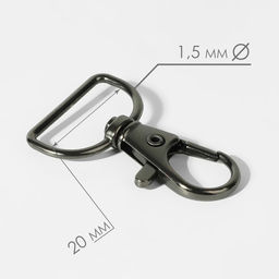 Цена за 2 шт. Карабин металлический, 39 24 мм / 20 1,5 мм, 6 шт, цвет чёрный никель - Арт узор фото 2