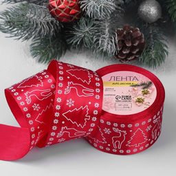 Лента атласная Олени, 50 мм, 231 м, красная