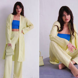 9539 Костюм из кимоно и брюк-палаццо светло-жёлтый