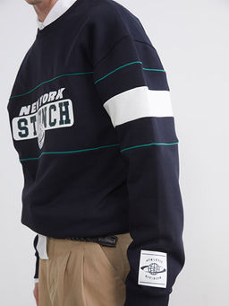 Bisiklet Yaka Bask?l? Erkek Kal?n Sweatshirt