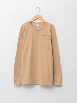 Bisiklet Yaka Nak?? Detayl? Uzun Kollu Pamuklu Erkek ?ocuk Ti??rt