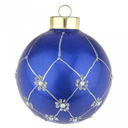 Елочная игрушка шар стеклянная д9,5см, синий металлик, ручная художественная роспись, подарочная упаковка (Россия) - Домашняя мода фото 2