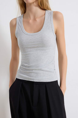 Siyah Fitted/Vucuda Oturan Kolsuz Fitilli Esnek Orme Atlet TWOSS26AL00007 - Trendyolmilla фото 8