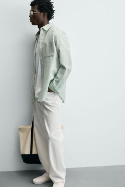 CAMISA REGULAR FIT LINO - ALGOD?N / Verde agua - Zara фото 6