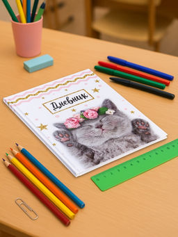 Дневник школьный для 1-11 классов, Котенок с розами, твёрдая обложка 7БЦ, глянцевая ламинация, 40 листов - Calligrata фото 2