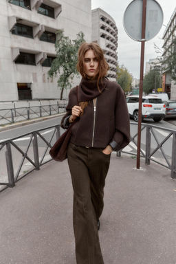 SOFT JACKET WITH LEATHER EFFECT TRIMS