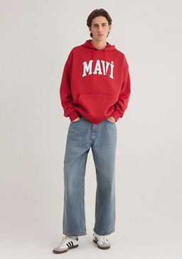 Mavi Logo Bask?l? Kapusonlu K?rm?z? Sweatshirt  фото 3