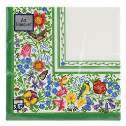 Салфетки бумажные "Art Bouquet" 33х33см, 3-х слойные, 20 штук в упаковке, 100% целлюлоза, "Лето" (Россия)